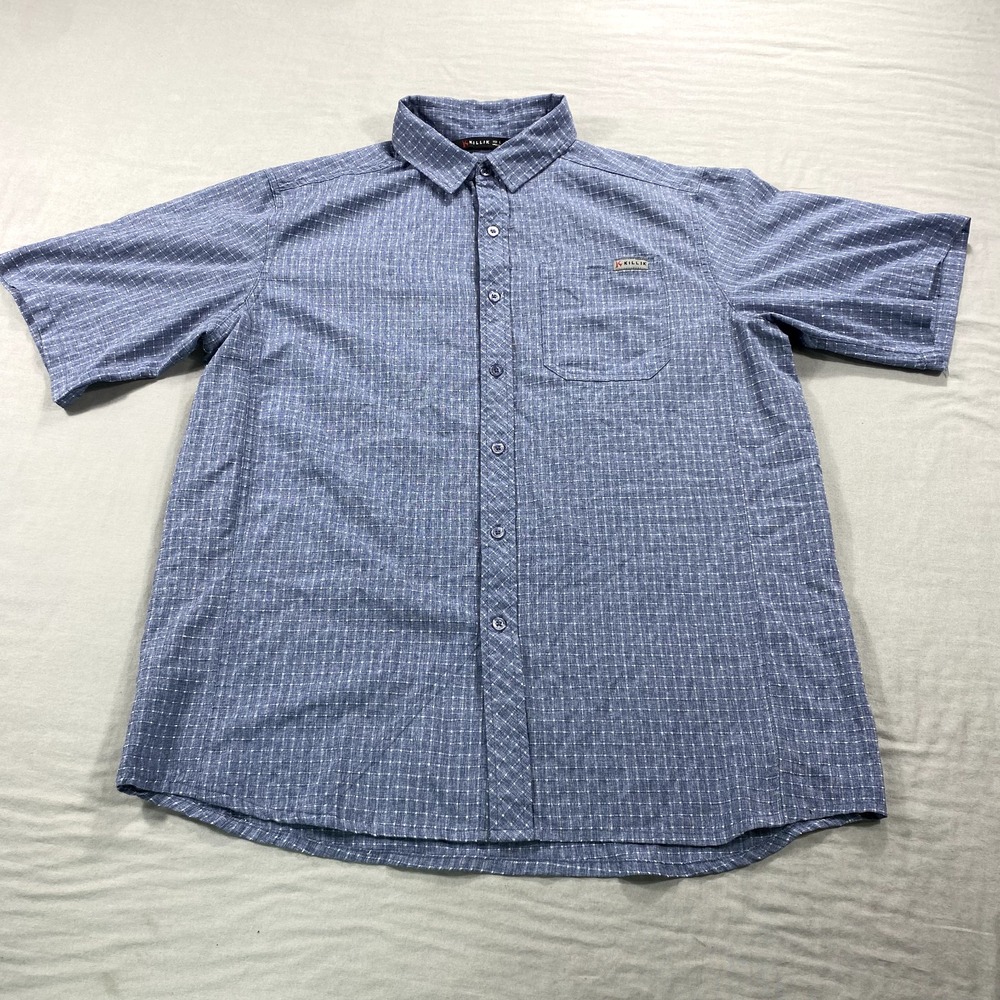 Killik Shirt Mens Large Blue Check Button Up Outdoor Fishing Lightweight Adult